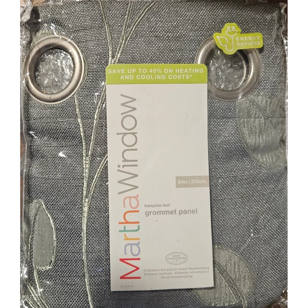 MarthaWindow Hampton Leaf Grommet Curtain Panel 50x84 Sage Shadow Energy Saving